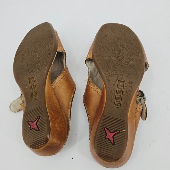 Pikolinos Tan Brown Leather Heeled Slide Sandal Shoe Women's 37 US 7 Boho Chic - Picture 6 of 10